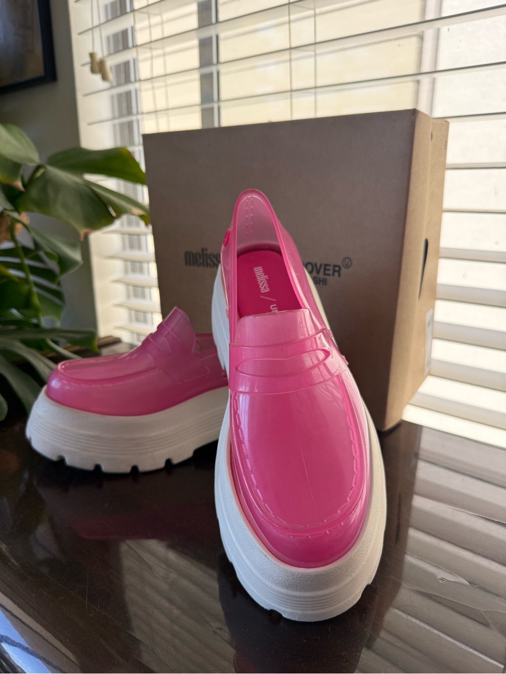 Melissa Hot Pink Platform Loafers With White Sole